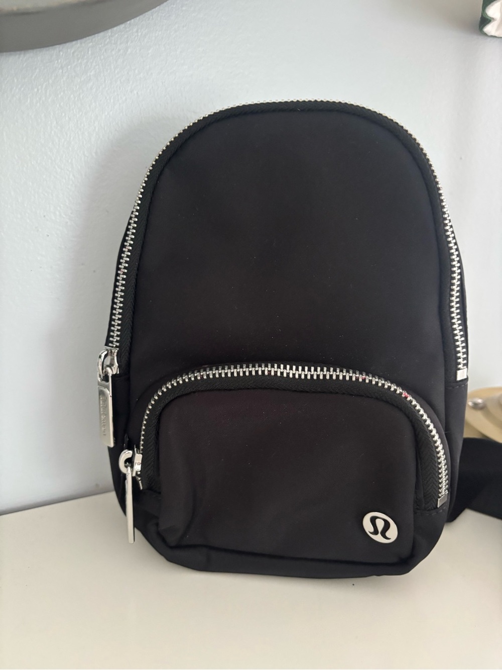 lululemon athletica Black Compact Sling Pack with Silver Hardware